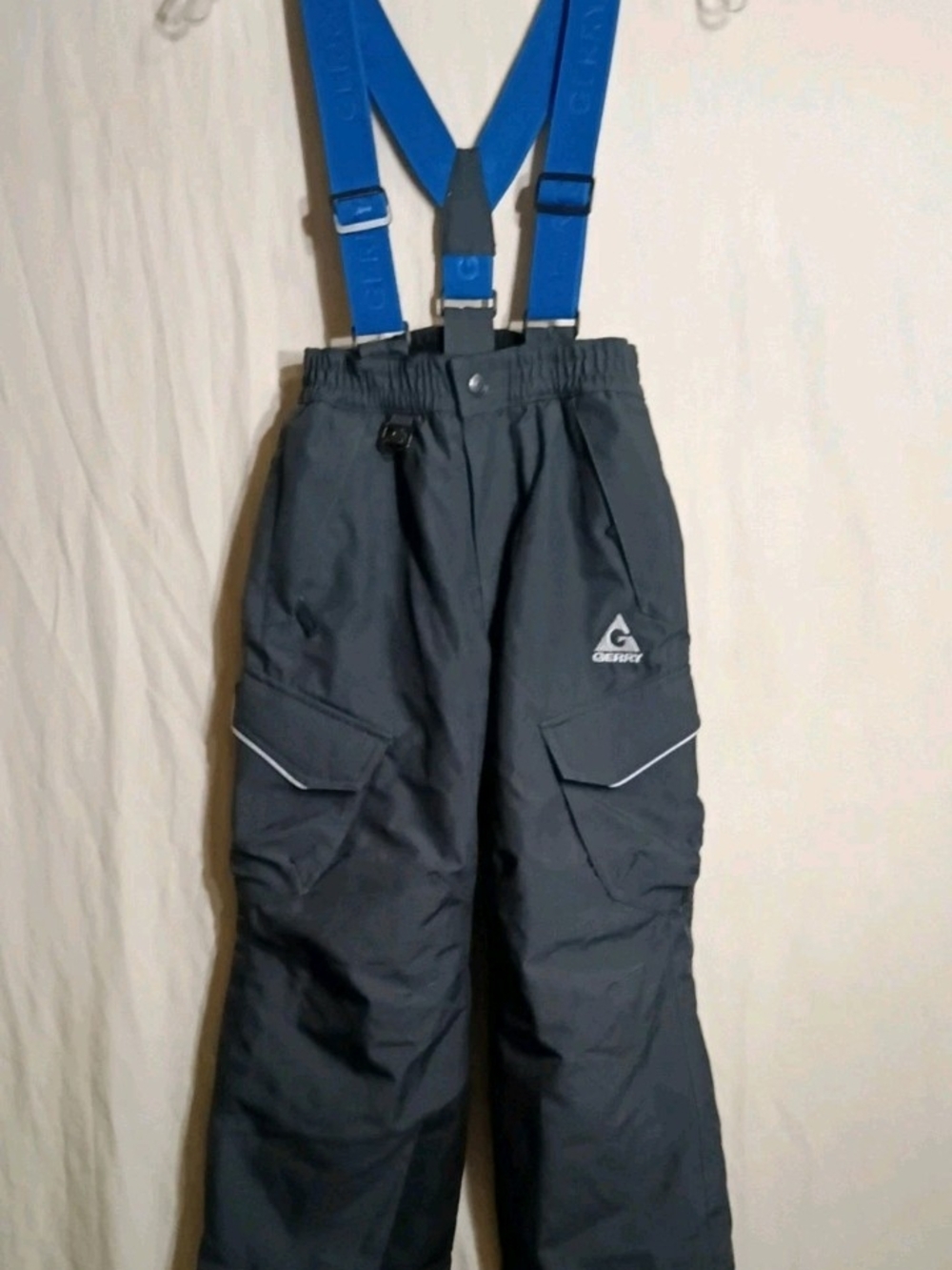 Gerry Kids Snow Ski Pants Size S 7/8 Black with Blue Suspenders Insulated
